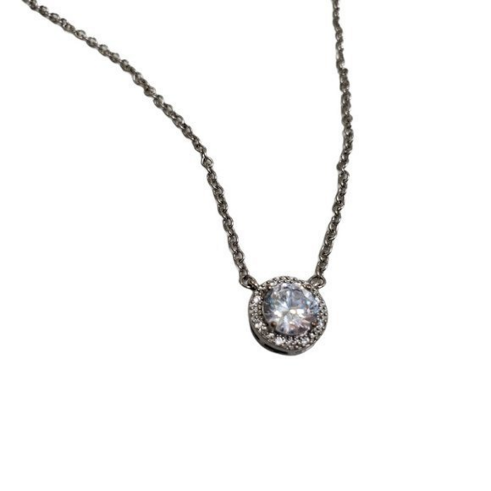 Rhinestone Chain Necklace Silver Tone Circle Penda‎